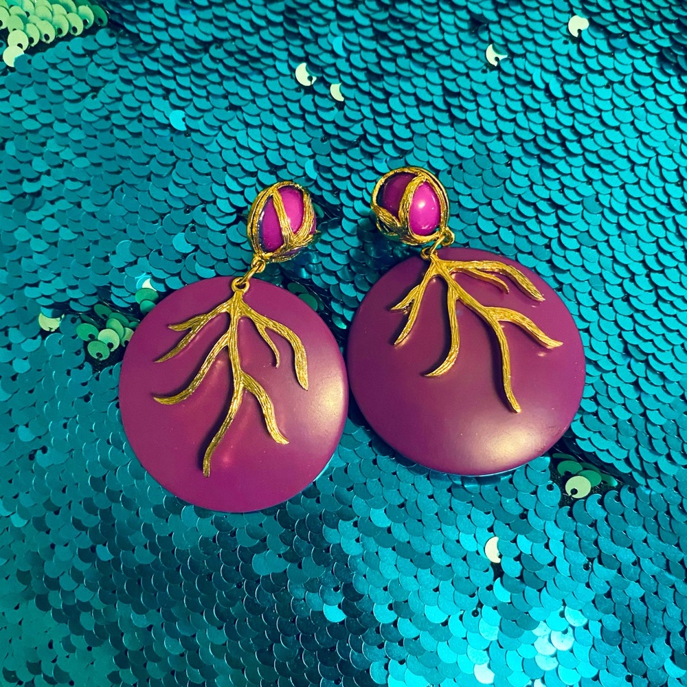 3 FOR $15!!! Never Worn Charming Charlie Purple and Gold Statement Earrings